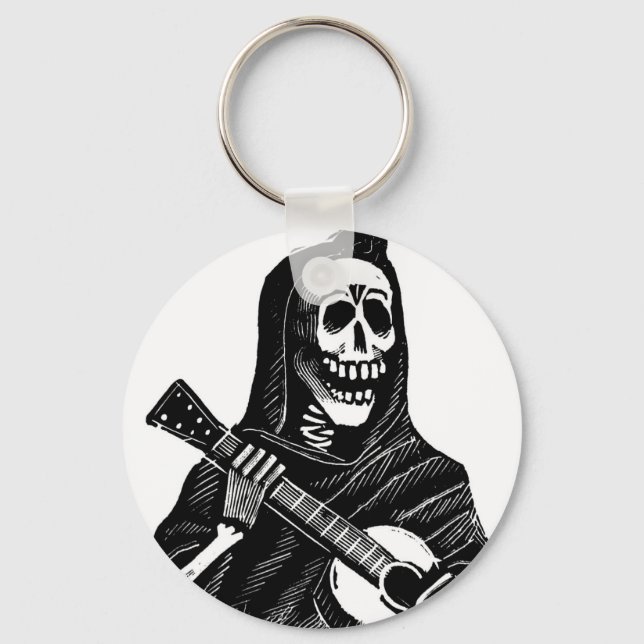 Llavero Santa Muerte con guitarra alrededor de principios  (Anverso)