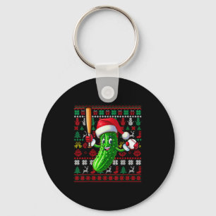 Llavero Santa Pickle Jugando Béisbol Xmas Jugador Vegan Sw