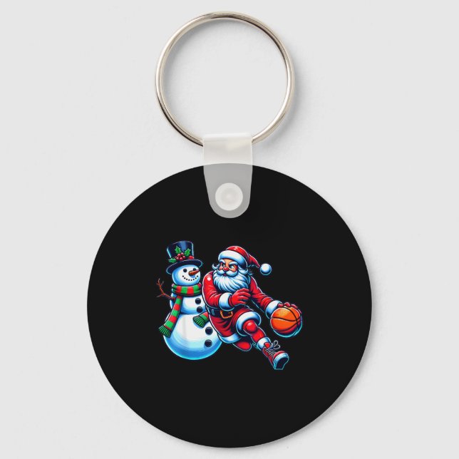 Llavero Santa Playing Basketball With A Snowman Christmas  (Anverso)