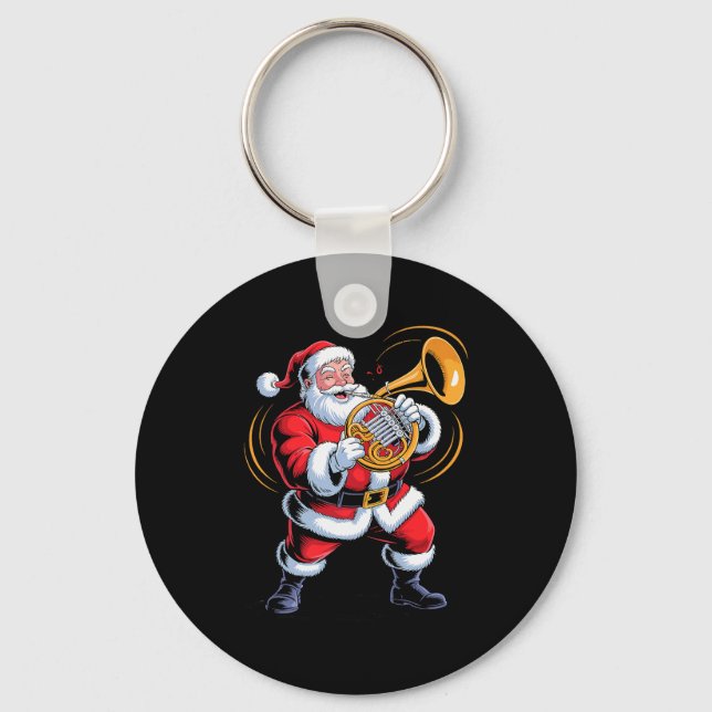 Llavero Santa Playing French Horn Funny Holiday Chrismas X (Anverso)