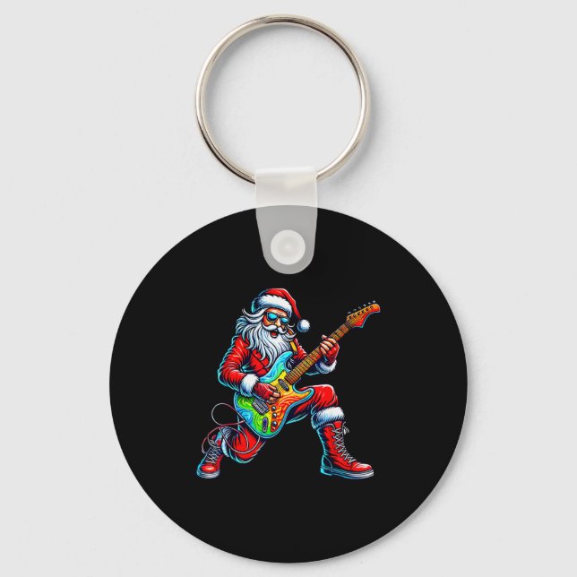 Llavero Santa Playing Guitar Musician Guitarist Christmas  (Anverso)
