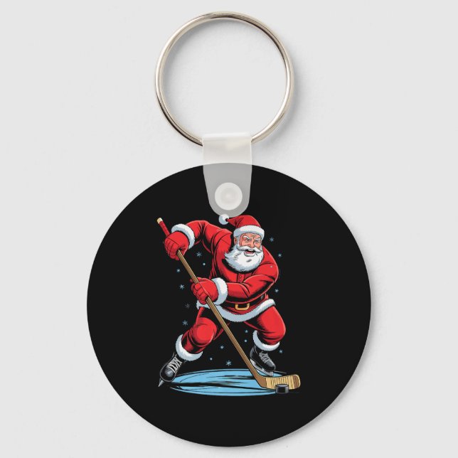 Llavero Santa Playing Hockey Funny Holiday Christmas Xmas  (Anverso)