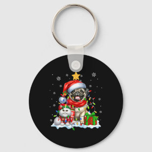 Llavero Santa Pug Con Navidades Del Gato Del Elf Ilustra A