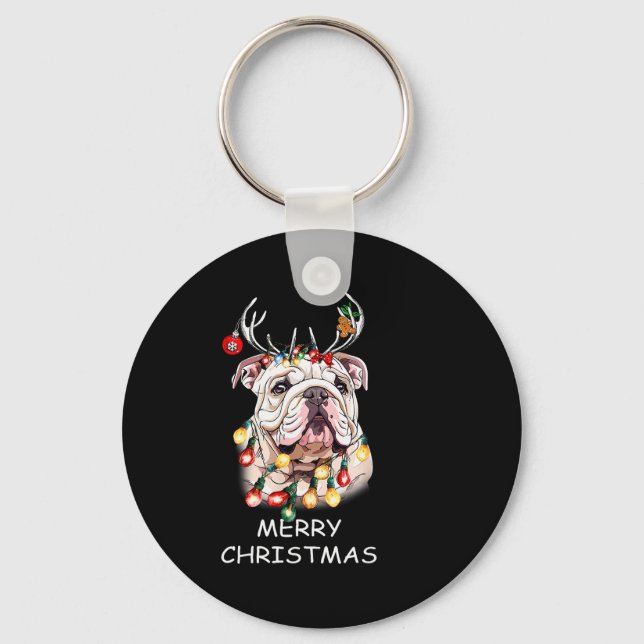 Llavero Santa Reindeer English Bulldog Dog Christmas Light (Anverso)