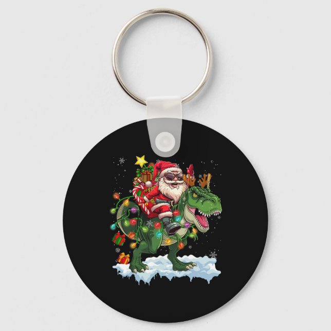 Llavero Santa Riding Dinosaur T Rex Christmas Light (Anverso)
