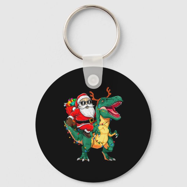 Llavero Santa Riding Dinosaur T Rex Funny Christmas Kids B (Anverso)