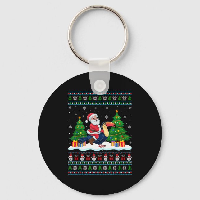 Llavero Santa Riding Toucans Tree Lights Ugly Christmas Sw (Anverso)