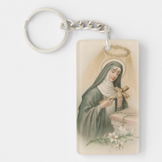Llavero Santa Rita de Cascia (M 015) Acrílico Rectangular (Frente)