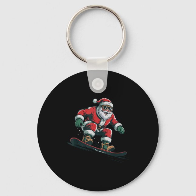 Llavero Santa Snowboarding Christmas Holiday Retro Vintage (Anverso)