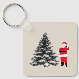 Llavero Santa standing near pine tree