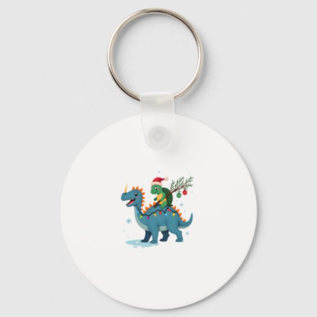 Llavero Santa Turtle Riding T-Rex Reindeer Christmas Light (Anverso)