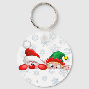 Llavero Santa y Elfo Dibujo Animado de Navidad Divertido y