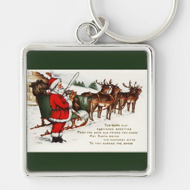 Llavero Santa y Sleigh con verde reno (Frente)