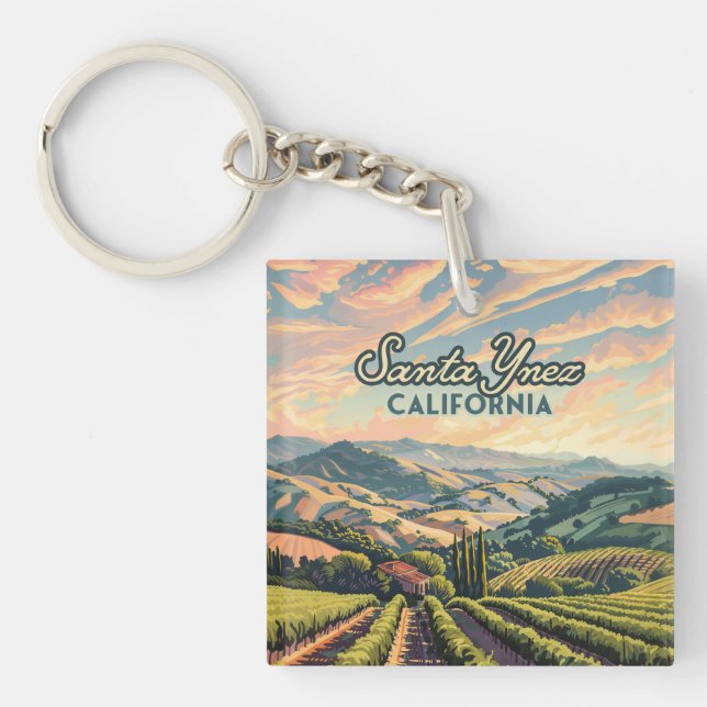 Llavero Santa Ynez California Vineyard Retro (Frente)