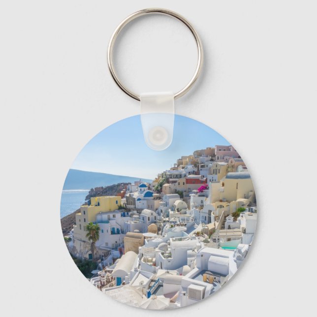 Llavero Santorini Grecia - Día de verano soleado en Santor (Anverso)