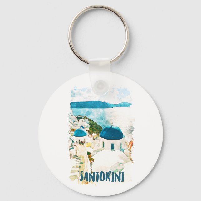 Llavero Santorini Grecia Travel Watercolor (Anverso)