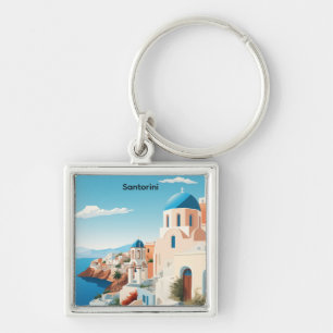 Llavero Santorini Retro Grecia Mediterráneo Azul y Blanco