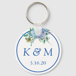 Llavero Sapphire Blue Floral Monograma Favor de Boda