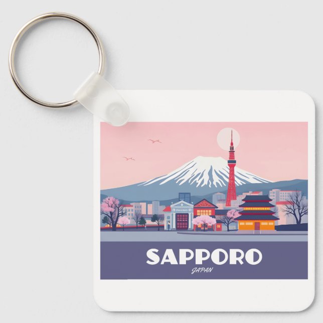 Llavero Sapporo Japón Hokkaido Cityscape Pastel Viaje (Anverso)