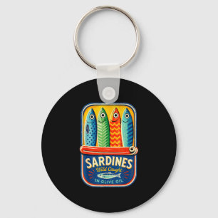 Llavero Sardinas pescado enlatado gráfico retro verano par