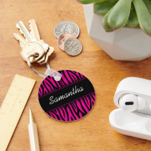 Llavero Sassy Hot Pink Zebra Personalized