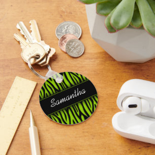 Llavero Sassy Lime Green Zebra Personalized