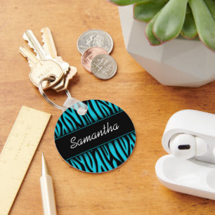 Llavero Sassy Teal Blue Zebra Personalized