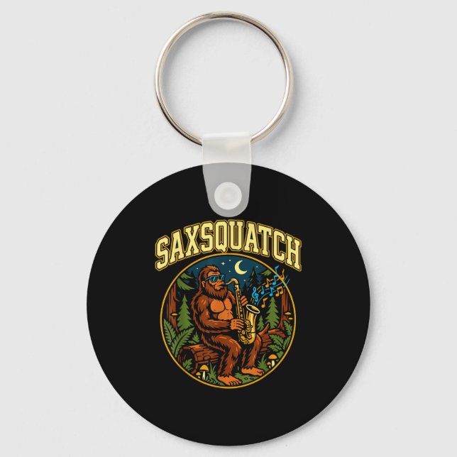 Llavero Saxsquatch Bigfoot Saxophone Player Jazz Music Hum (Anverso)