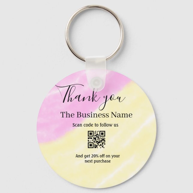 Llavero Scan QR to follow us thank you discount code pink  (Anverso)