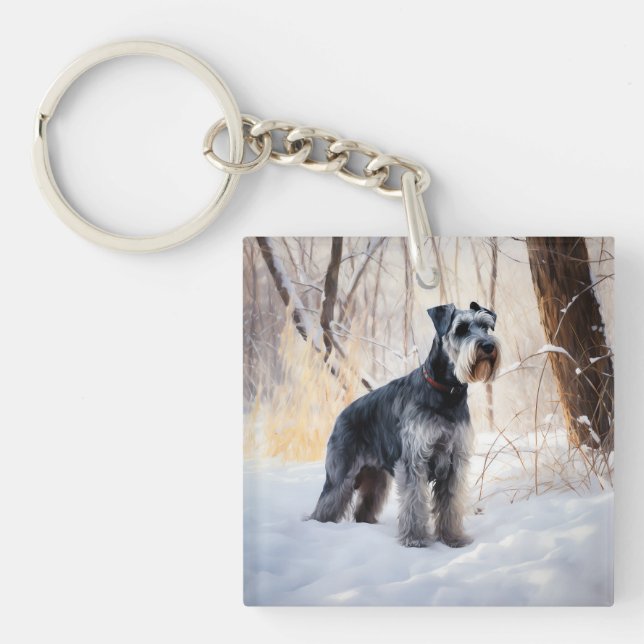 Llavero Schnauzer Deja que nieve Navidad (Frente)