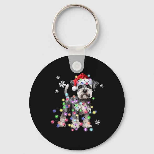 Llavero Schnauzer Dog Reindeer Christmas Lights Ugly Xmas  (Anverso)
