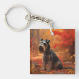 Llavero Schnauzer en hojas de otoño caídas inspiran
