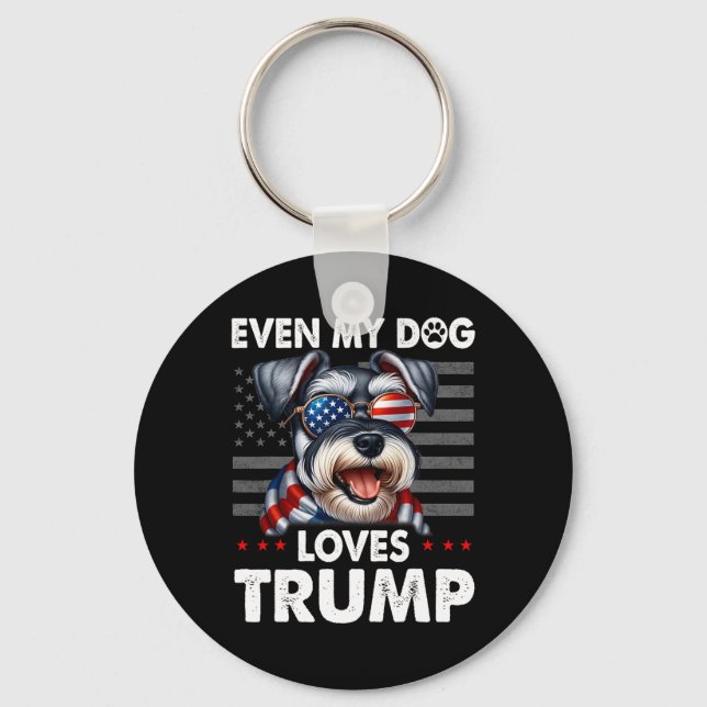 Llavero Schnauzer, incluso mi perro ama a Trump gracioso (Anverso)