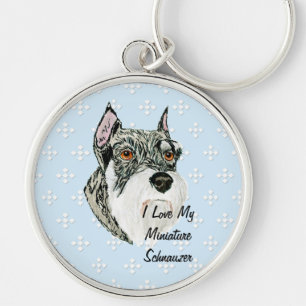 Llavero Schnauzer miniatura - azul con el diseño blanco