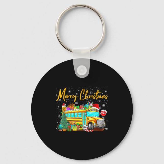 Llavero School Bus Driver Santa Hat Merry Christmas Tree M (Anverso)