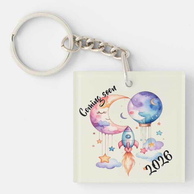 Llavero Schwangerschaft verkünden Aquarell Heißluftballon  (Frente)