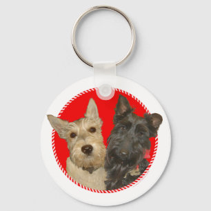 Llavero Scotties Trigueños y Negros de Navidad