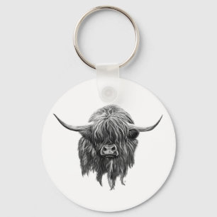 Llavero Scottish Highland Cow In Black And White
