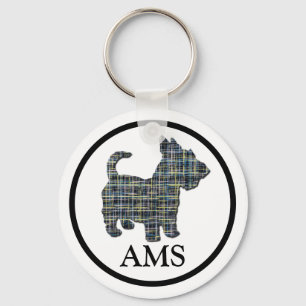 Llavero Scottish Terrier Scottie Perro Silhouette Y&B Grid