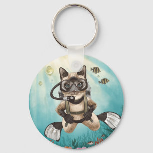 Llavero Scuba Cat se está sumergiendo bajo el agua