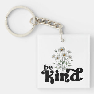 Llavero Sé Amable Daisy – Tipografía Floral Negra Minimali