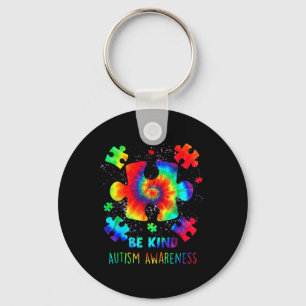 Llavero Sea Kind Puzzle Pieces Tie Dye Autism Conciencia