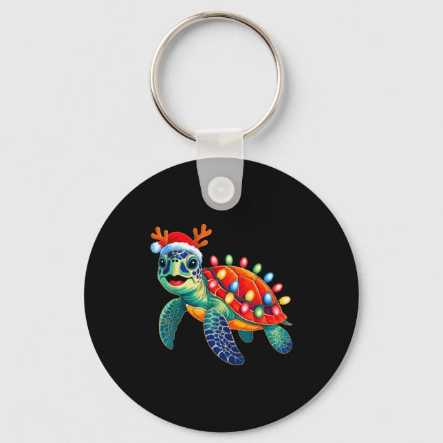 Llavero Sea Turtle Christmas Lights Santa Hat Xmas Family  (Anverso)