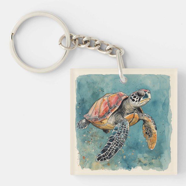 Llavero Sea Turtle Watercolor (Frente)