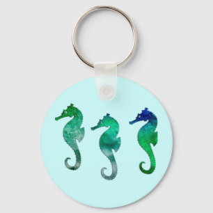 Llavero Seahorses verde oscuro de la acuarela