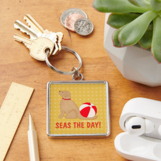 Llavero Seas the Day Beach Dog Yellow Key Chain Silver