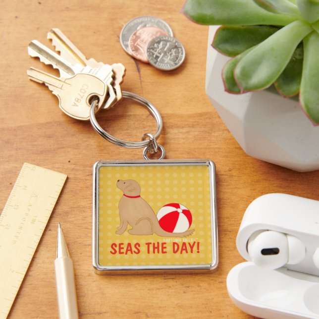 Llavero Seas the Day Beach Dog Yellow Key Chain Silver (Escritorio )