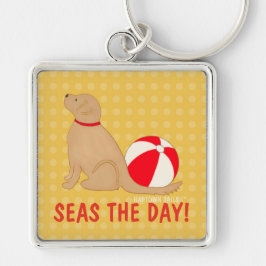 Llavero Seas the Day Beach Dog Yellow Key Chain Silver