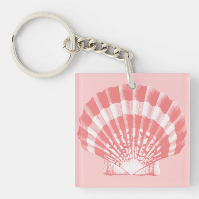 Llavero Seashell - rosado coralino y blanco (Frente)