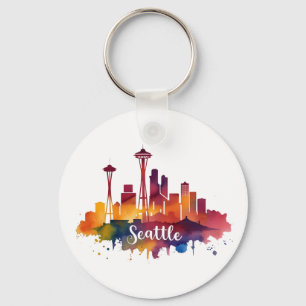 Llavero Seattle Ciudad acuarela Skyline